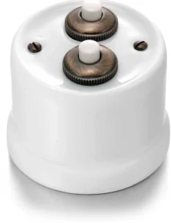 Dimmer - Dubbel tryckknapp vitt porslin/antik brons